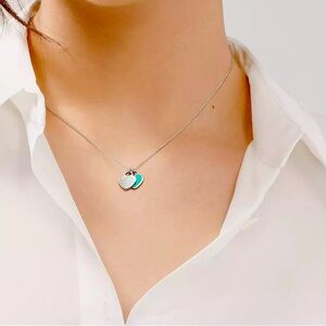 Tiffany Blue Double Heart Tag Pendant Necklace like new